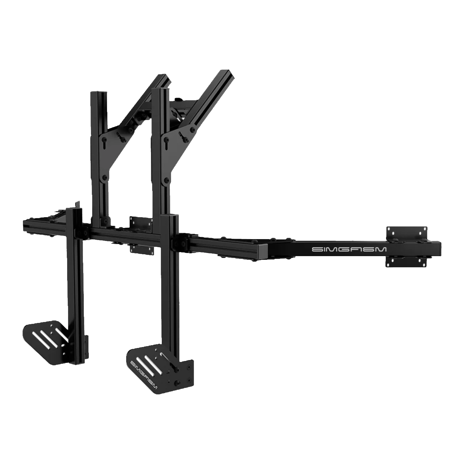 Simgasm Core Integrated Quad Monitor Stand: complete structure mounted to the cockpit